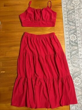 ASOS Red Tiered Maxi Skirt